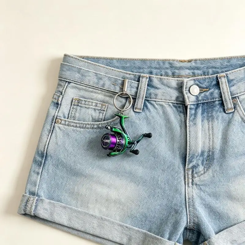 R7UF Mini Fishing Themed Keychain Accessory for Backpacks and Keys