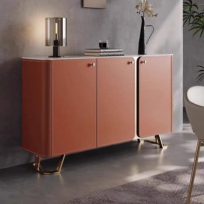

Light luxury orange saddle leather dining side cabinet tea cabinet hotel home living room locker