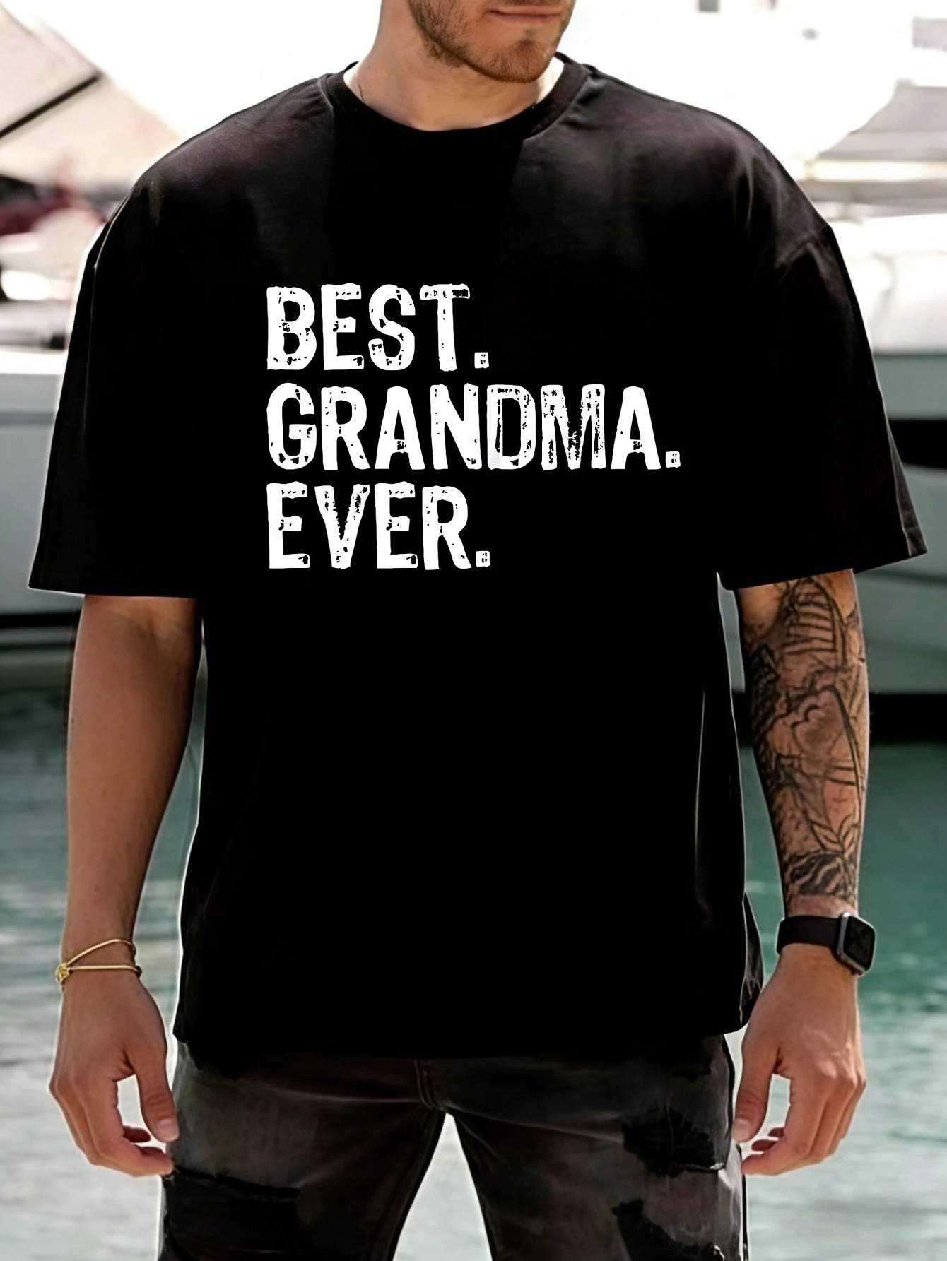 

Mens Funny T Shirts 'BEST. GRANDMA. EVER.' Printed Crew Neck Cotton Short Sleeve Summer Casual T Shirt for Men - Gift for Him