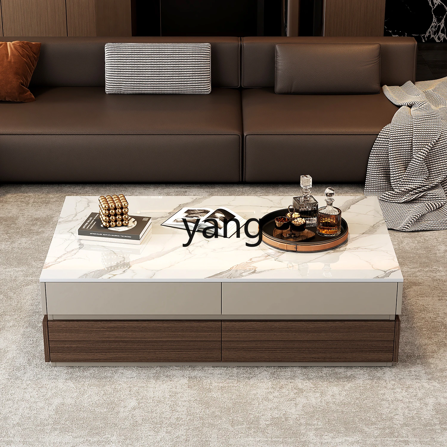 CX  household light luxury high-end rock slab balcony tea table solid wood small apartment tea table
