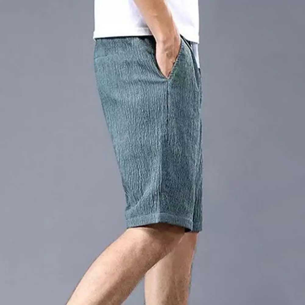 Elastic Drawstring Waist Shorts Solid Color Shorts with Pockets Quick Drying Ice Silk Men's Athletic Shorts with Pockets Elastic