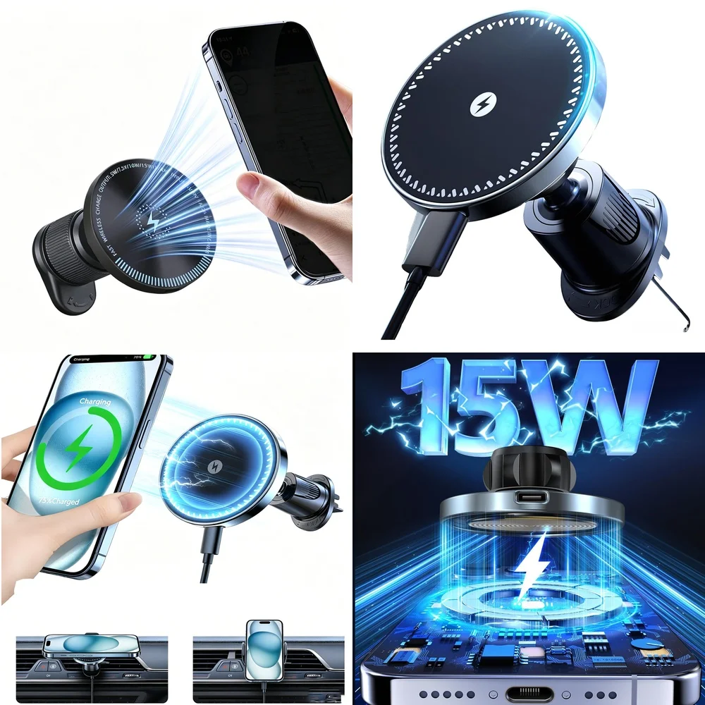 Consumer Electronics Chargers Adapters 2026 Trend Magnetic Wireless Car Charger Air Vent Car Phone Holder Electronic Accessories
