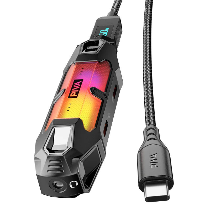 PIVA 4 in 1 Game Geluidskaart Adapter Docking Station Type-C PD60W DAC 32bit/384kHz 3.5MM USB2.0 3-traps EQ Tuning RGB voor PUBG