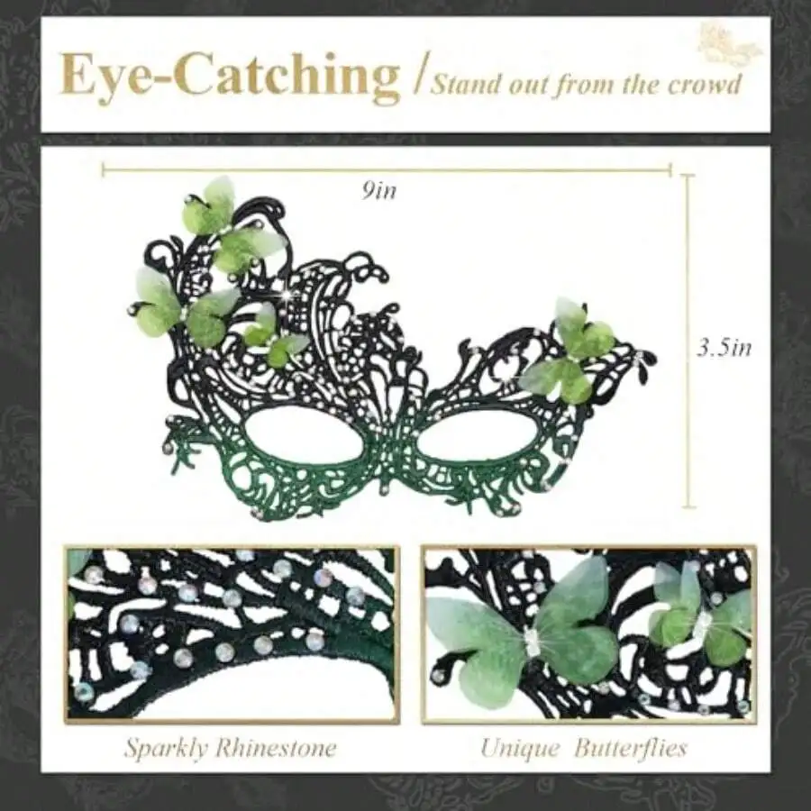 

Elegant Green Masquerade Mask With Rhinestones And Butterflies For Women
