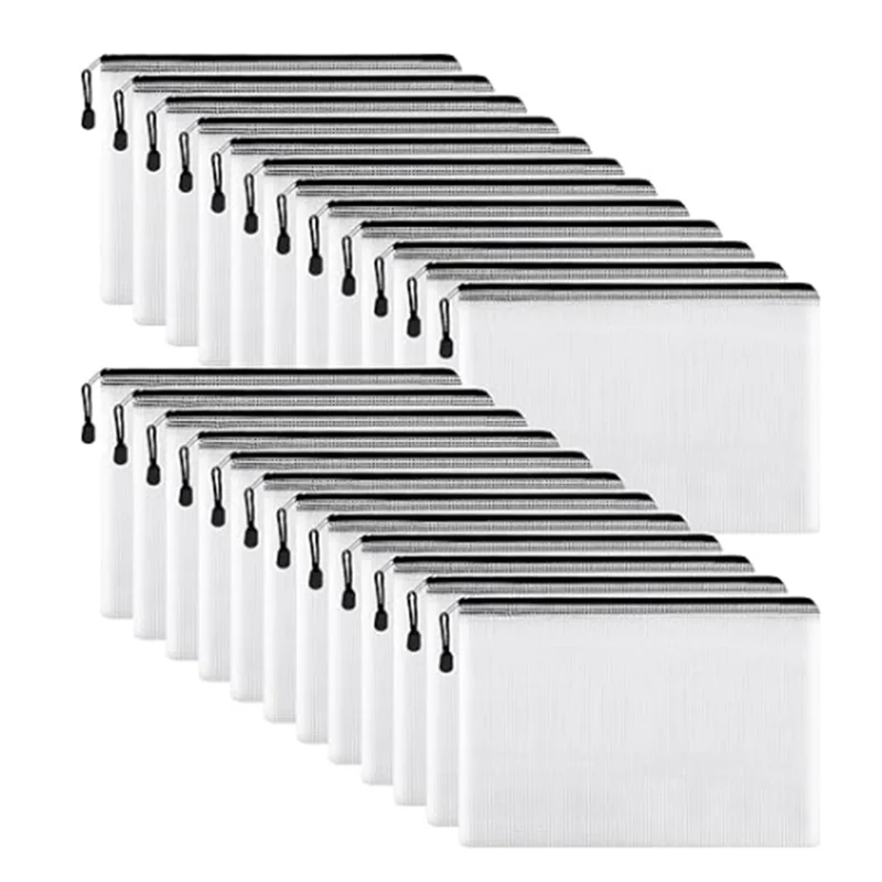 A34M-24Pcs 메쉬 지퍼 파우치 백, 13.5X9.5 인치 레터 크기, A4 크기 정리용 플라스틱 지퍼 백