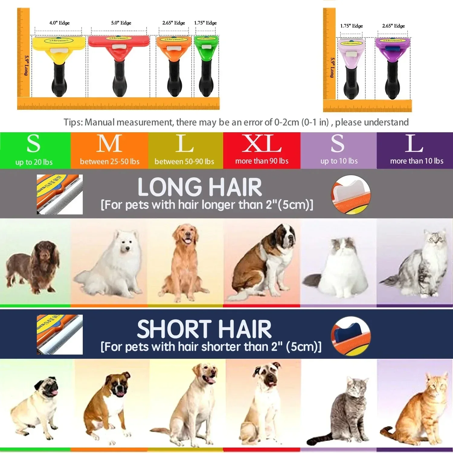 Pente grande da remoção do cabelo do cão, escova grande do cão, Pet Grooming, pente da massagem do gato, removedor do cabelo do gato, limpeza Grooming