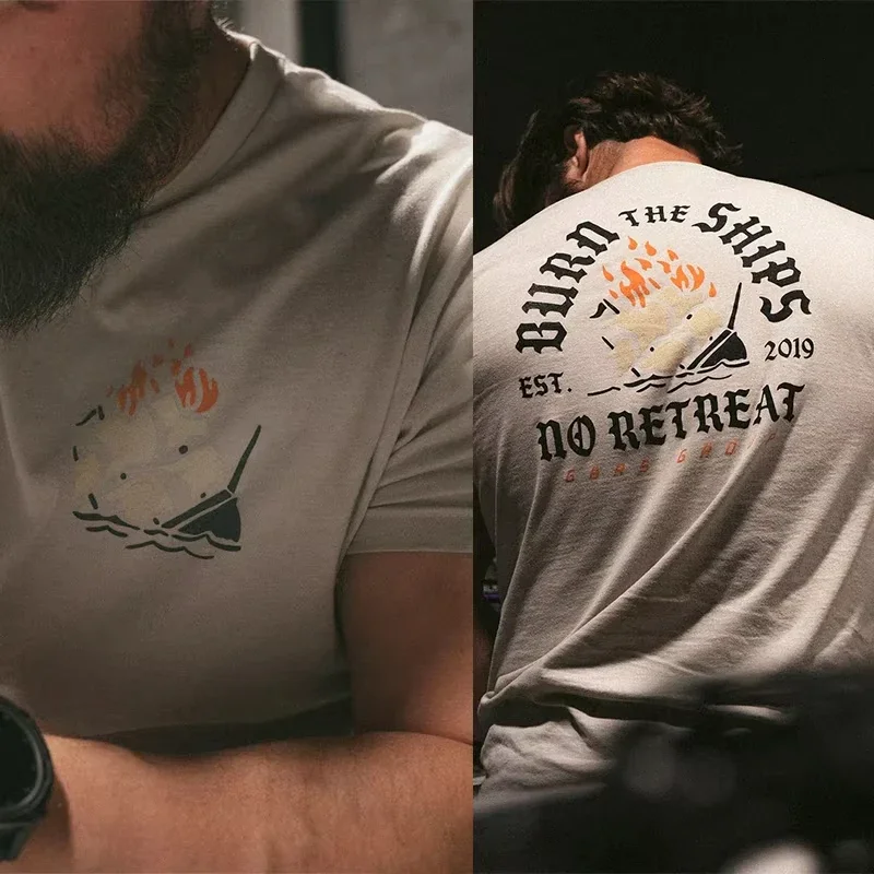Burn The Ships No Retreat Taktisches Militärtraining Grafik-T-Shirt Baumwolle Herren Damen T-Shirt Sommer Streetwear – Detail 4