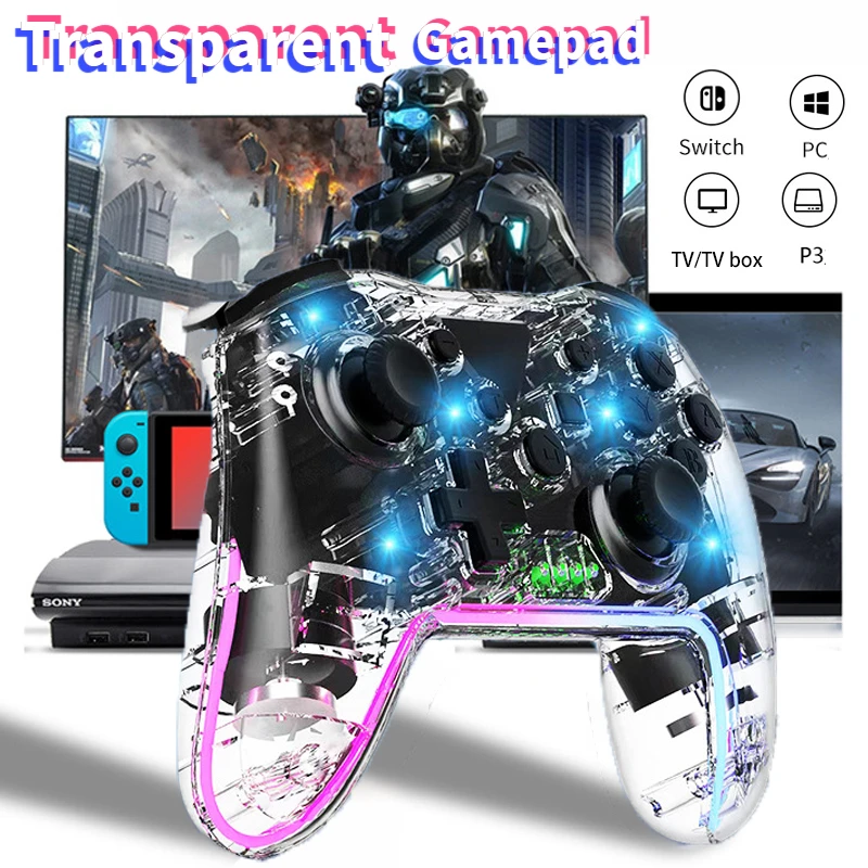 

Wireless BT RGB Gamepad For TV Nintendo Switch PS3 Console PC Joystick Transparent Controller Game Handle With Wake Up Function