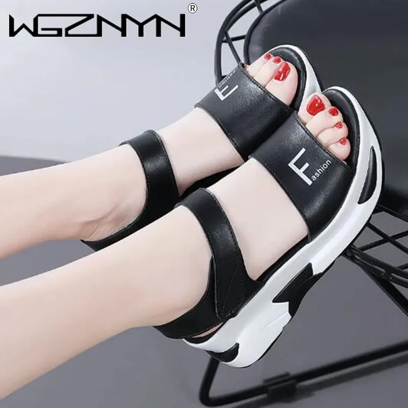 2025 Women Genuine Leather Sandals Fashion Women Casual Heighten Comfortable Breathable Walking Sneakers Platform Ladies Shoes