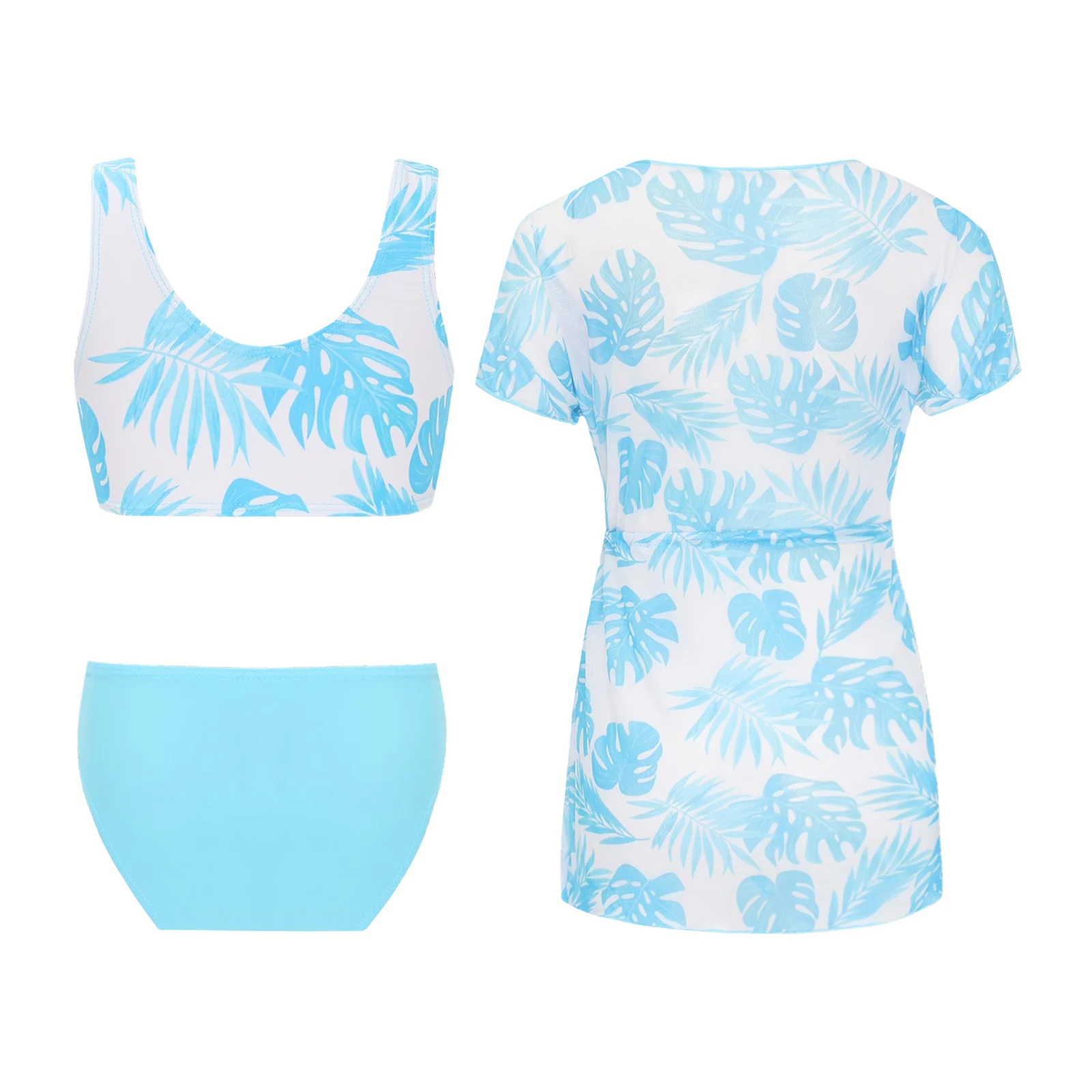 طفل فتاة الاستوائية طباعة ملابس السباحة 3 قطع الصيف الشاطئ ملابس السباحة تانك الأعلى موجز الشيفون التستر مجموعة ملابس السباحة بدلة الحماية من الشمس