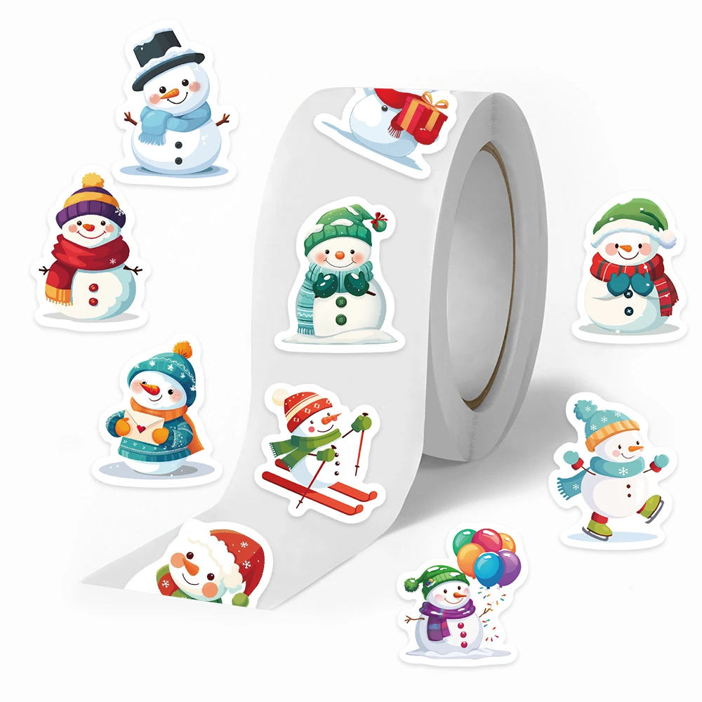 

500pcs Cartoon Cute Snowman Roll Stickers Decals For Laptop Scrapbook Refrigerator Wall Aesthetic Stickers Kids Creative Gifts