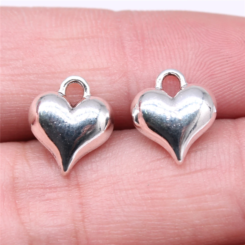 WYSIWYG 10pcs Charms 13x11mm 3D Heart Charms For Jewelry Making DIY Jewelry Findings Antique Silver Color Alloy Charms Pendant