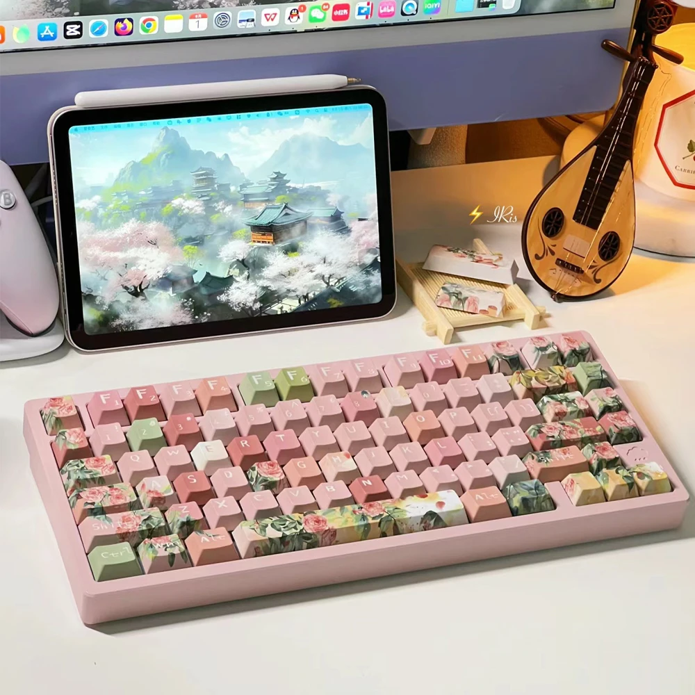 Imagem -05 - Série Rose Flower Keycaps Perfil Cereja Pbt Sublimação Dye mx Jogos Mecânicos Teclado Keychron q2 k2 65 142 Chaves