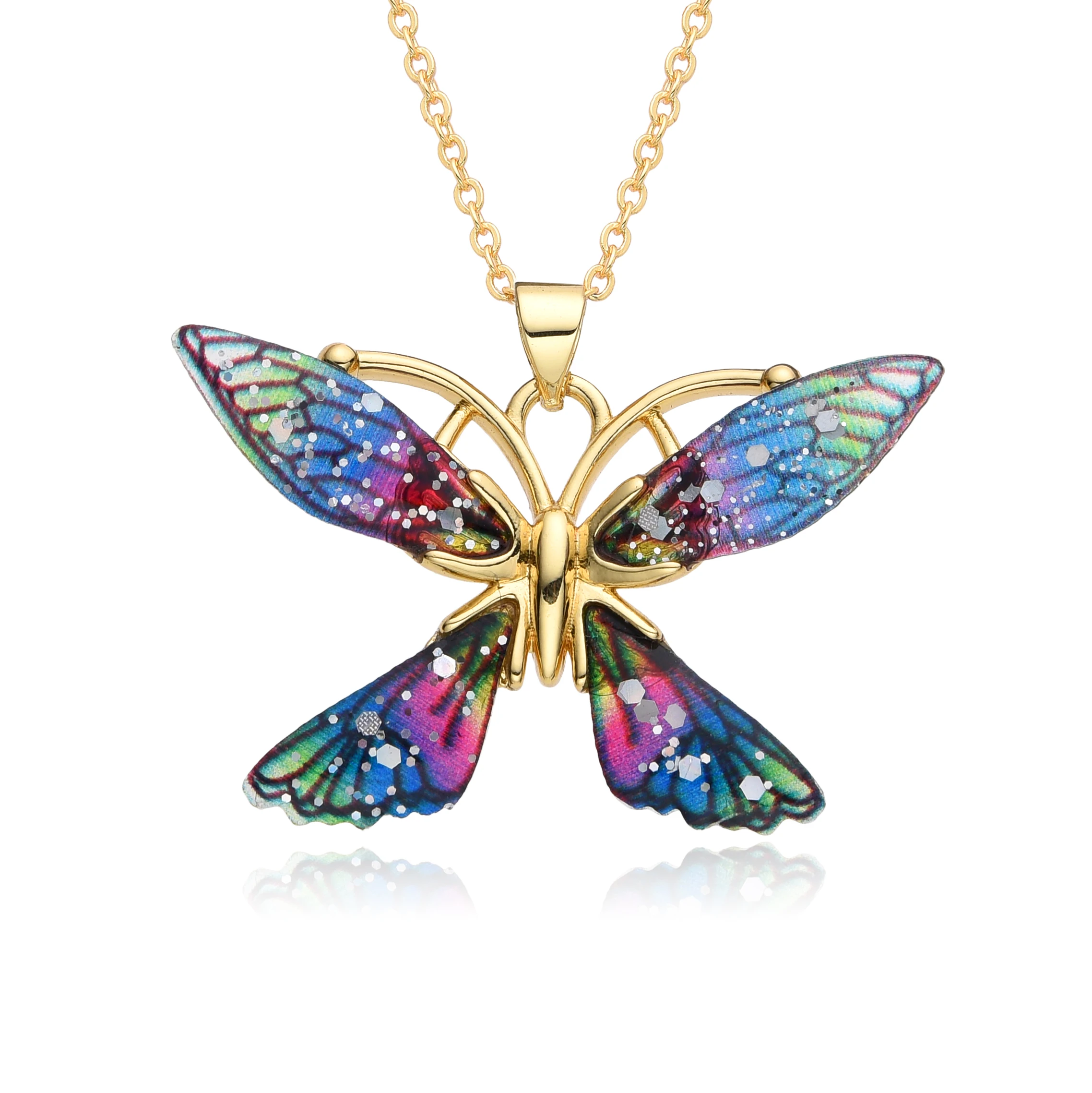 

New Y2K Gold Color Resin Butterfly Pendant Colorful Necklace for Women Choker Chain Charms DIY Jewelry Accessories Wholesale