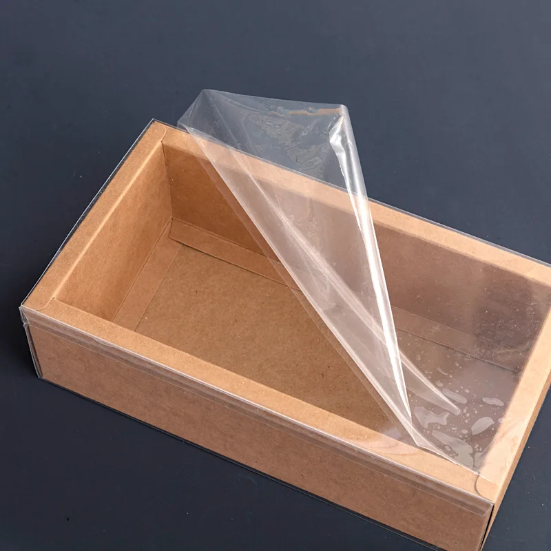 20pcs Kraft Paper Drawer Boxes with Clear PVC Sleeve Handmade Soap Box Packaging Wedding Party Cookies Candy Cake Box