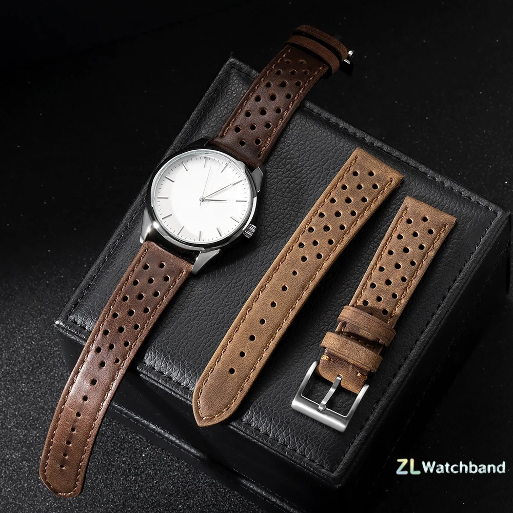18mm 20mm 22mm Genuine Cowhide Leather Strap for Samsung Galaxy Watch 7 6 5 4 Soft Breathable Retro Wristband for Seiko Bracelet
