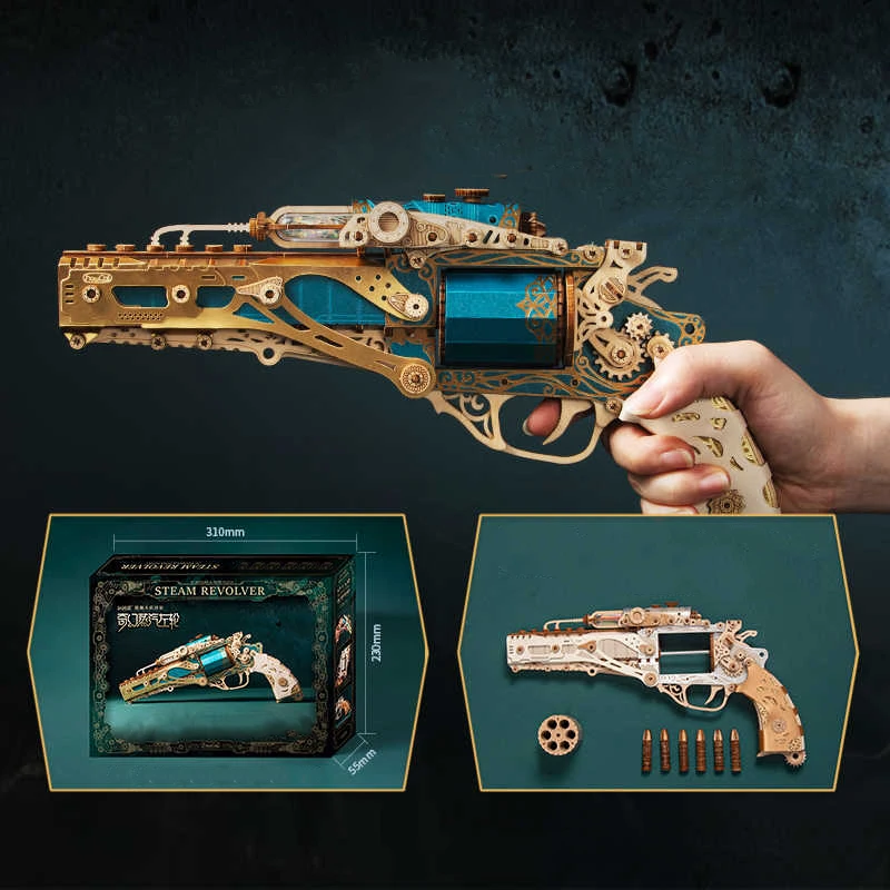 DIY Fantasy Dampf Revolver Holz Spielzeug Pistole Baustein 3D Miniatur Modell Montieren Spielzeug für Erwachsene Junge Freund Geburtstag Geschenk