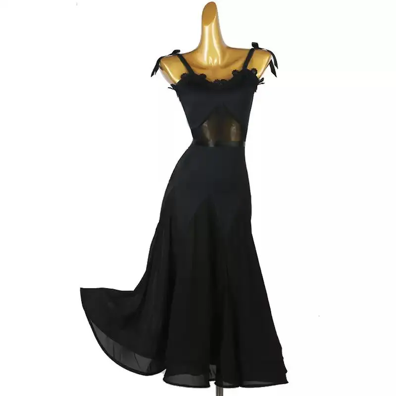 

Black Waltz Dress Lyrical Dance Costume Women Competition Suit Modern Dancewear Girl Match Sport Jazz Sets Fashion Clothes