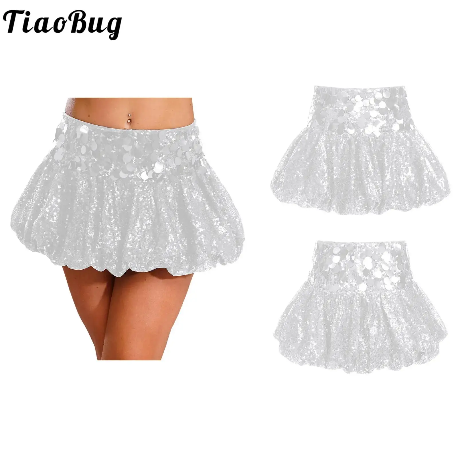 

Women High Waist Glittery Sparkling Disco Dance Skirts Shiny Fully Lining Miniskirt for Club Raves Dancing Party Birthday Skirt