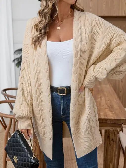 

Women's Winter Sweater Jacket Mid Length Knitted Cardigan Retro Fashion Thick Loose Fried Dough Twisted Long Cardigan Sweater