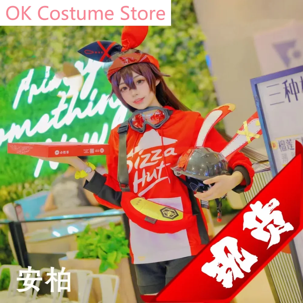 Anime Genshin Impact Amber Pizza Hut Linkage Waiter Game Suit Lovely Uniform Cosplay Costume Halloween Party Outfit