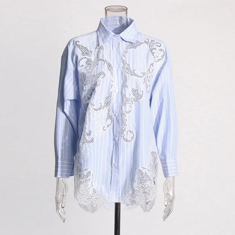 SuperAen korean Style Shirt 2024 Spring New lapel Collar Long Sleeve Lace Panel Personalized Versatile Shirt