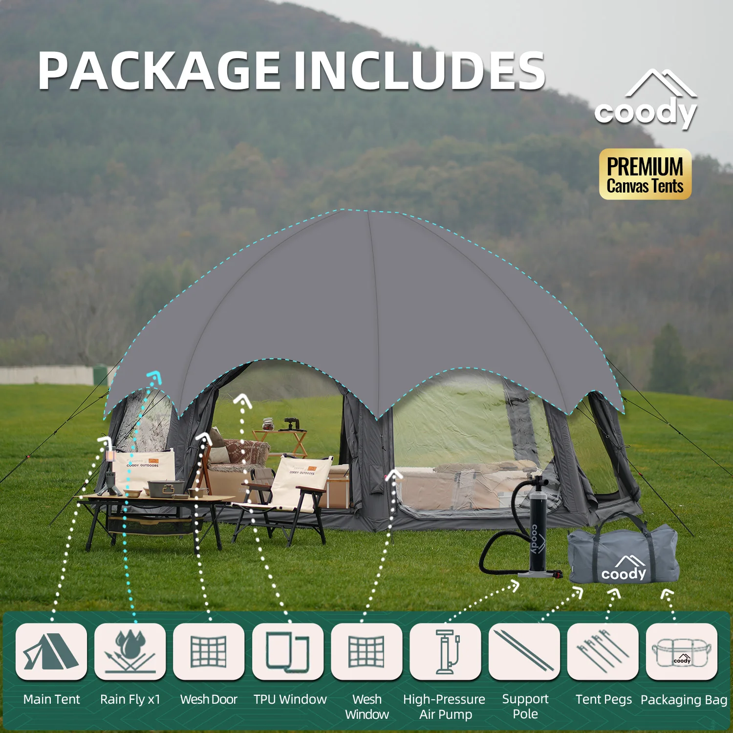 

Dome Air Tent-Gray Glamping Domos Outdoor Camping Canopy Tent Classic Family Geodesic Outdoor Dome House Inflatable Tent
