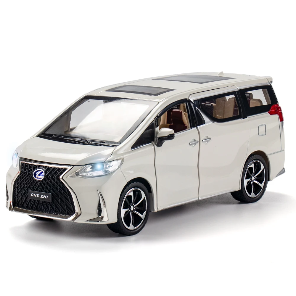 Lexus LM300H MPV Van Diecast Toy Car Model, Miniature Rib Back, Sound and Light Doors, Openable Collection, Gift for Boy, peuv, 1/24