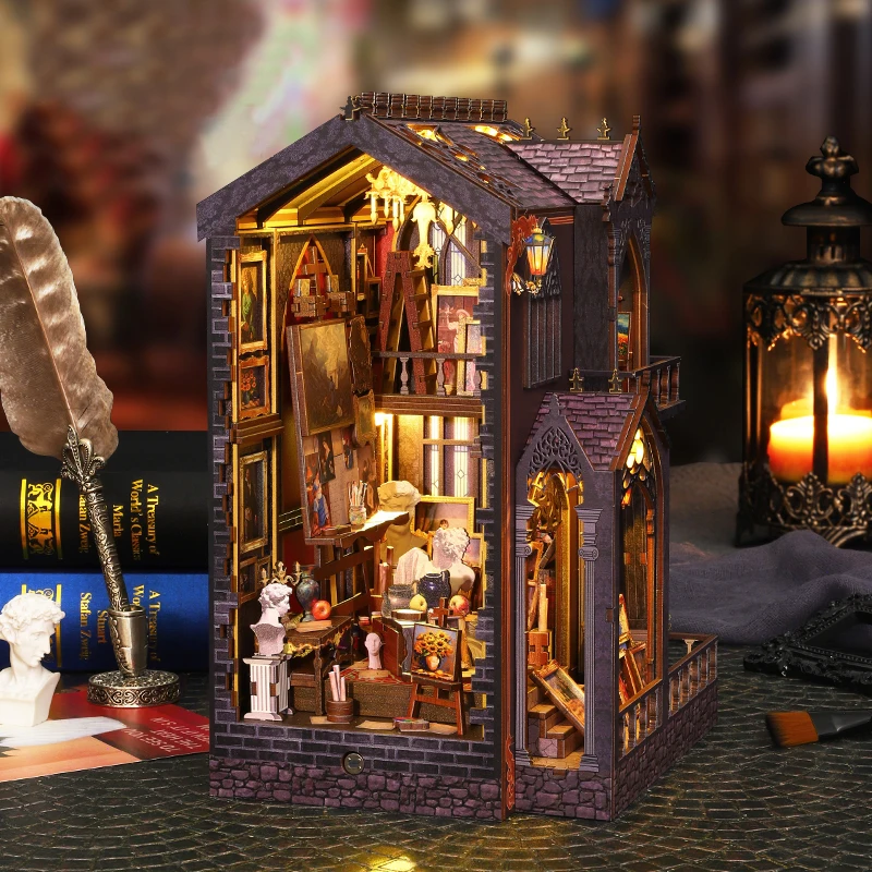Miniature Doll House DIY Book Nook Wooden 3D Puzzles Assembly Building Model Bookshelf Bookend Wooden Toy Adults Gifts Dollhouse