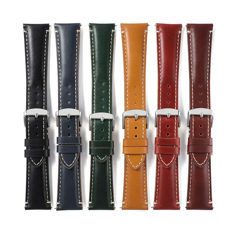 18mm 20mm 22mm 24mm Genuine Leather Watchband Slim Cordovan Leather Watch Strap Band Quick Release Wrist Bracelet Belt