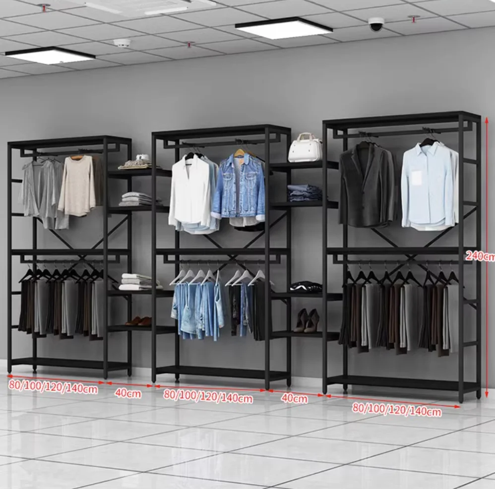 Iron art clothing store display rack floor combination shop men's and women's clothing shelves children's clothing hangers