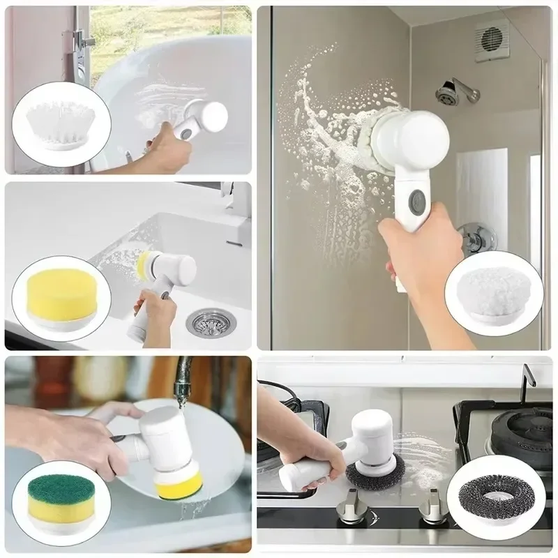 1PC Spin Scrubber elettrico Spazzola per pulizia elettrica 5 in1 Pulitore da cucina portatile Cordless Spin Scrubber Power Scrubber Bagno