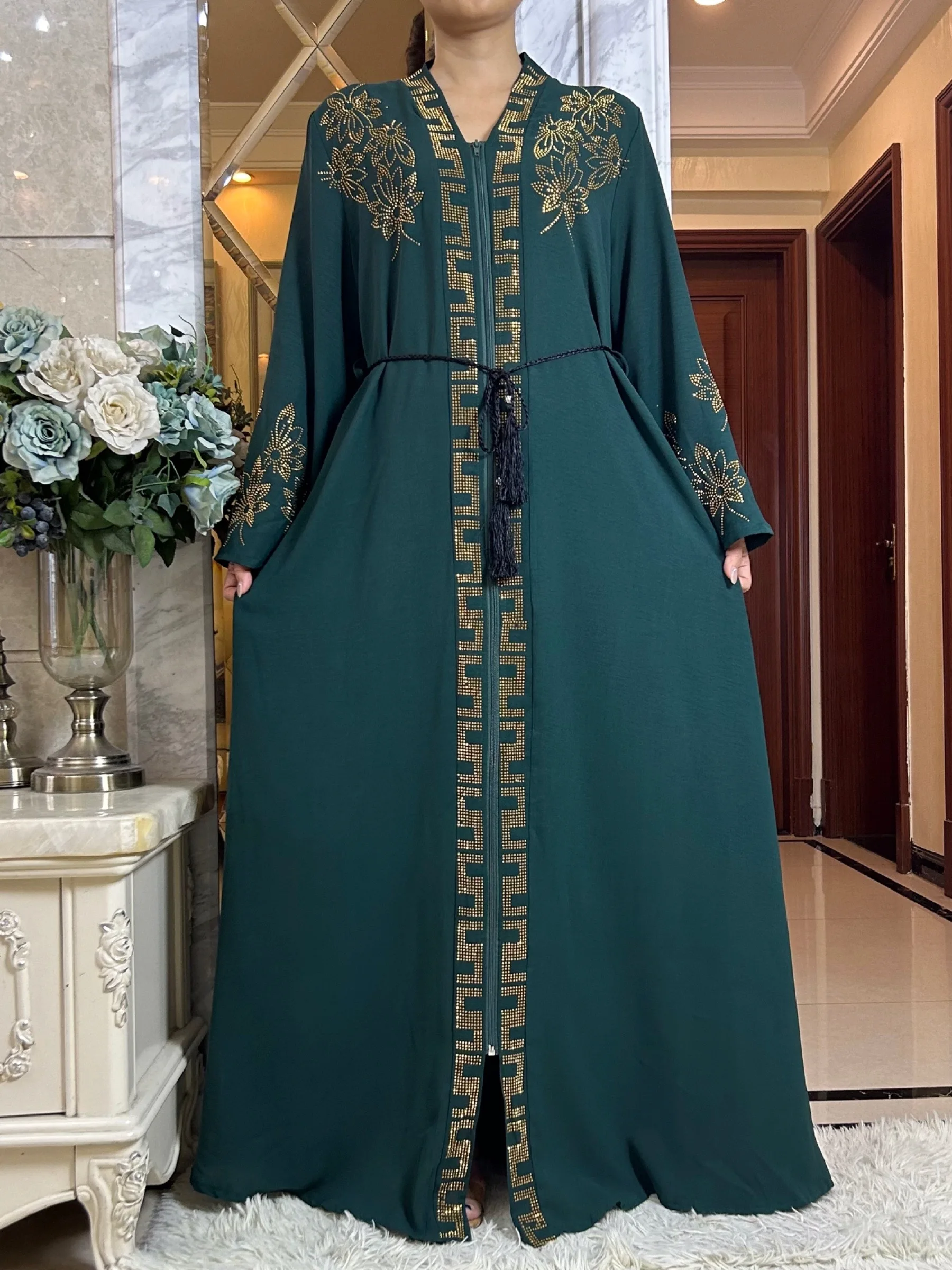 New Women Elegant Dress Chiffon Open Abaya with Zipper Muslim Women Dress Islamic Clothing Cardigan Abaya Women Muslim Dress