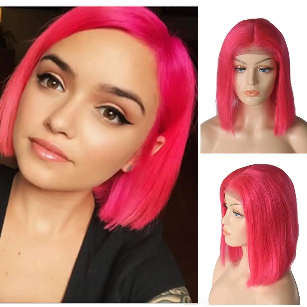 

Shipping From US Pink Bob Wig Human Hair 10--16Inch Short Bob Wig Human Hair 150% Transparent 13x4 Front Lace Wig Bob for Women