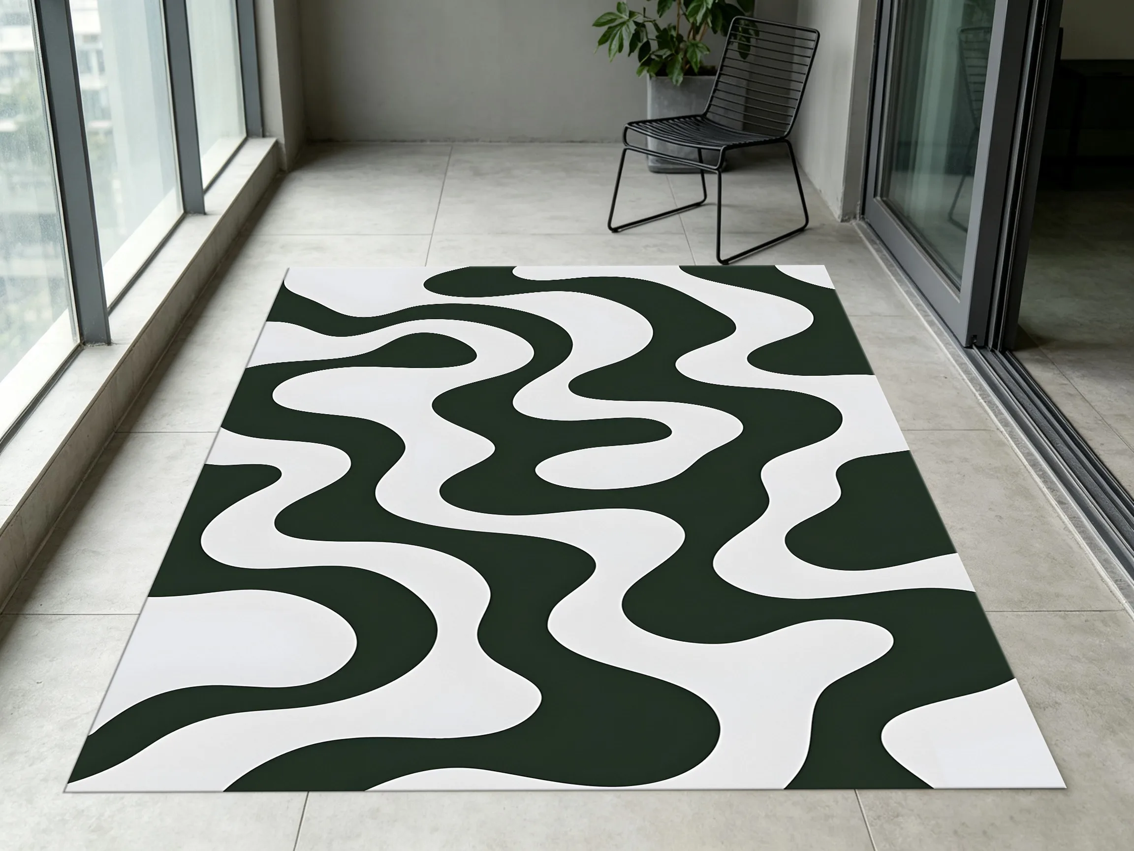 2D Black & White Flowing Wave Contrast Rug, Modern Minimalist Style, Living Room & Bedroom