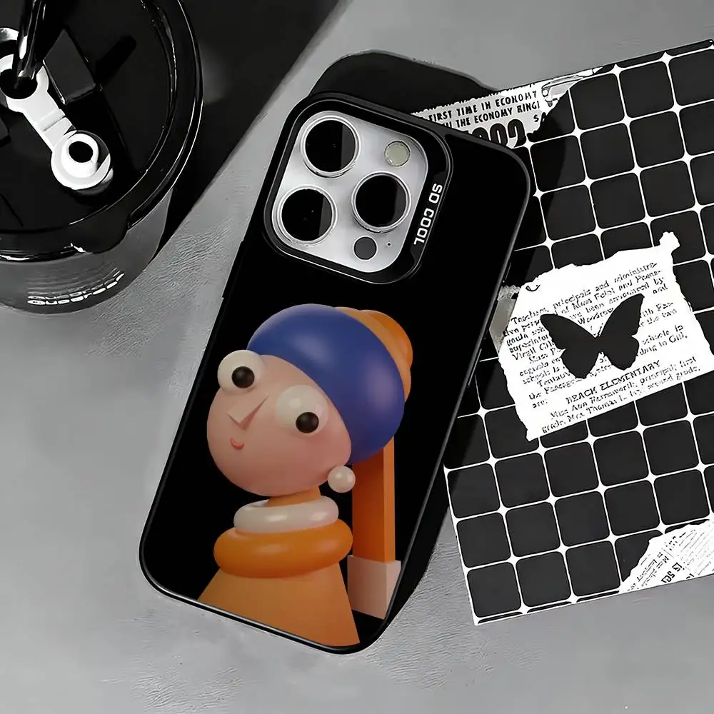 The Girl with the Pearl Earring Absurd Version Phone Case For iPhone 17,16,15,14,13,12,11Plus,Pro Max Colored silver phone case
