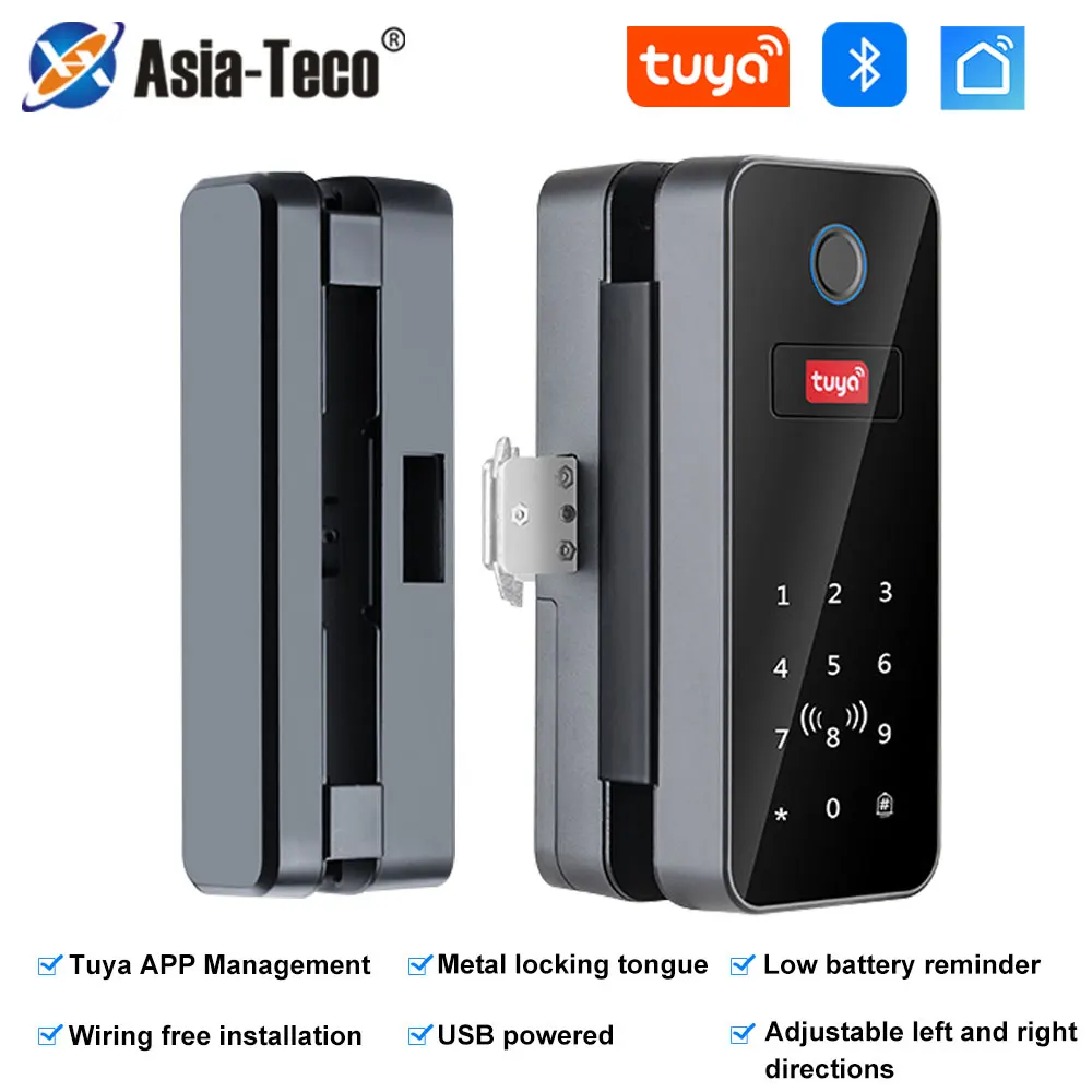 

Electronic Fingerprint Recognition Smart Glass Lock Tuya APP Bluetooth Gateway IC Card Biometric Unlock for Glass / Wooden Door