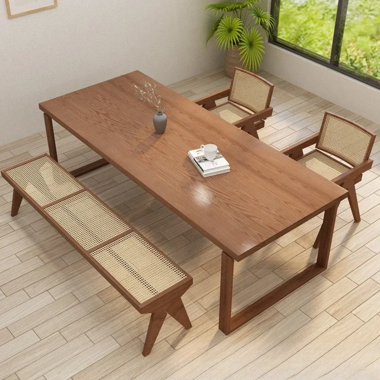 Solid wood dining table household living room theme casual multi-person log table