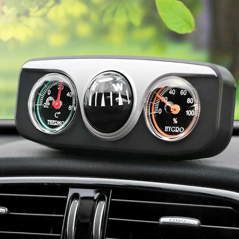 3in1 ABS Adhesive Auto Car Triple Gauge Set Compass Hygrometer Thermometer Convenient Navigation Ball Dropshipping