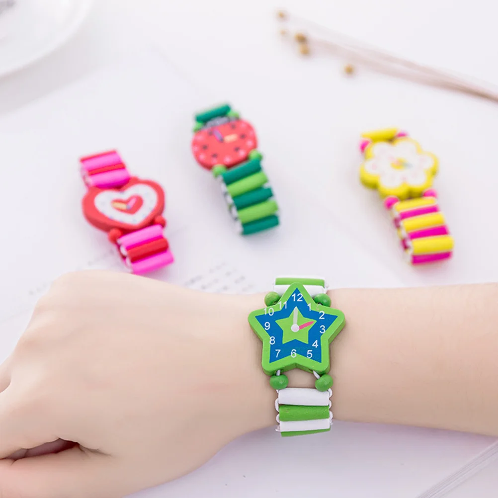 4 Pcs Wood Watch Kid Watches Prize Simulation Wristwatches Wooden Crafs Child Toy