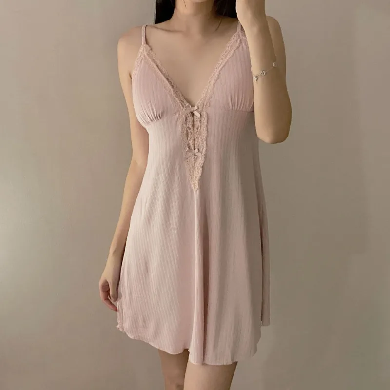 150kg Plus Size Loose Pajama Women Sexy Lace V-neck Suspender Nightgown 3XL Extra Large Summer Homewear Sleeveless Mini Dress