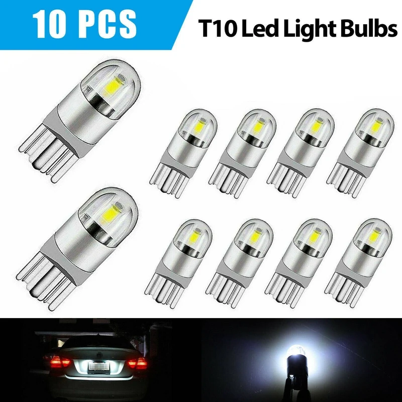 10 buah 6000K Canbus T10 168 194 W5W lampu bohlam LED putih lisensi kubah