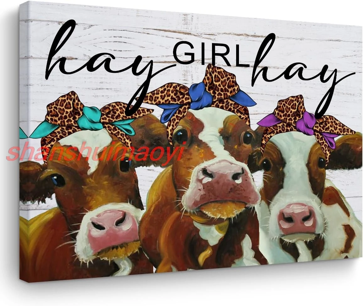 Cow Wall Art Framed Art Western Wall Decor Funny Cows with Bandanas Canvas Cow Print Stuff Cow Gifts Cow Paintings Western Decor