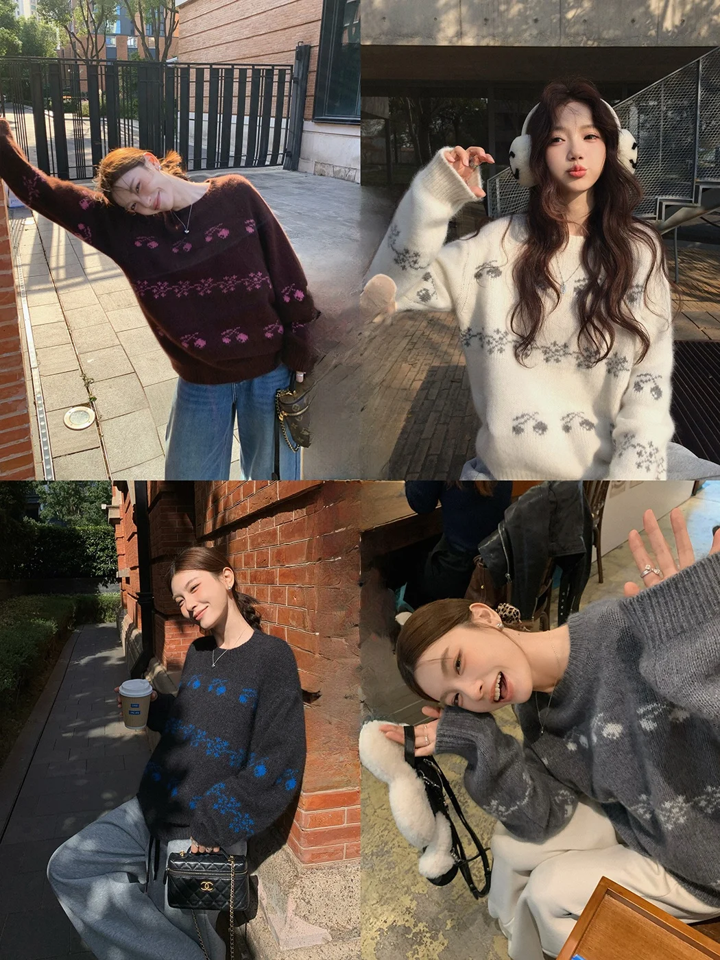 

Ibell Zhang Bear Fur plus Wool Retro Knitted Soft round Ne Warm Sweater Women's Faion Winter Thi Long Sve V-Ne Swe...