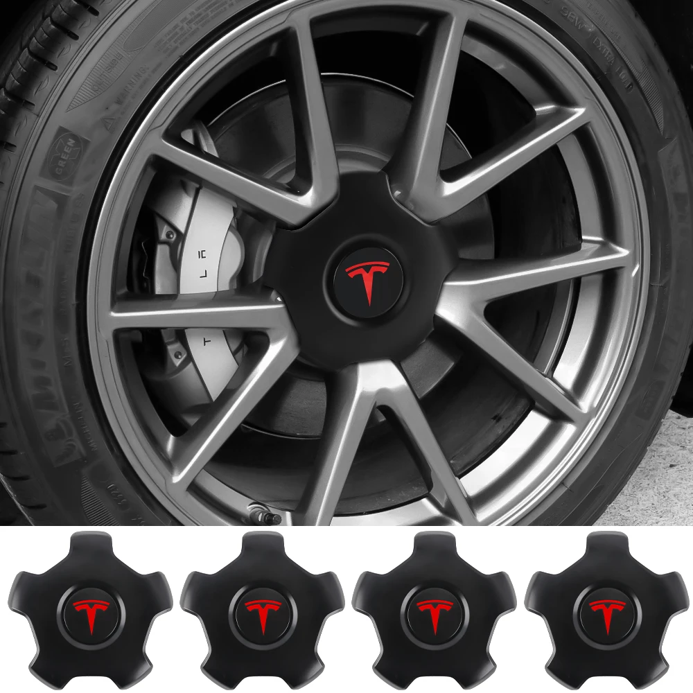 

4Pcs Car Wheel Center Hub Center Cap Rim Hub Dustproof Cover Emblem For Tesla Model 3 18inch #1529680-A Logo Replacement Hubcap