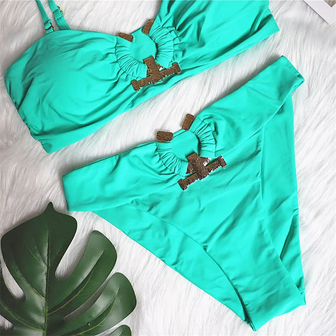 Sexy Metallring-Bikini, trägerloser Badeanzug für Damen, zweiteiliges Bikini-Set, Bandeau-Badeanzug, Badebekleidung, Modell V2855W. – Detail 35