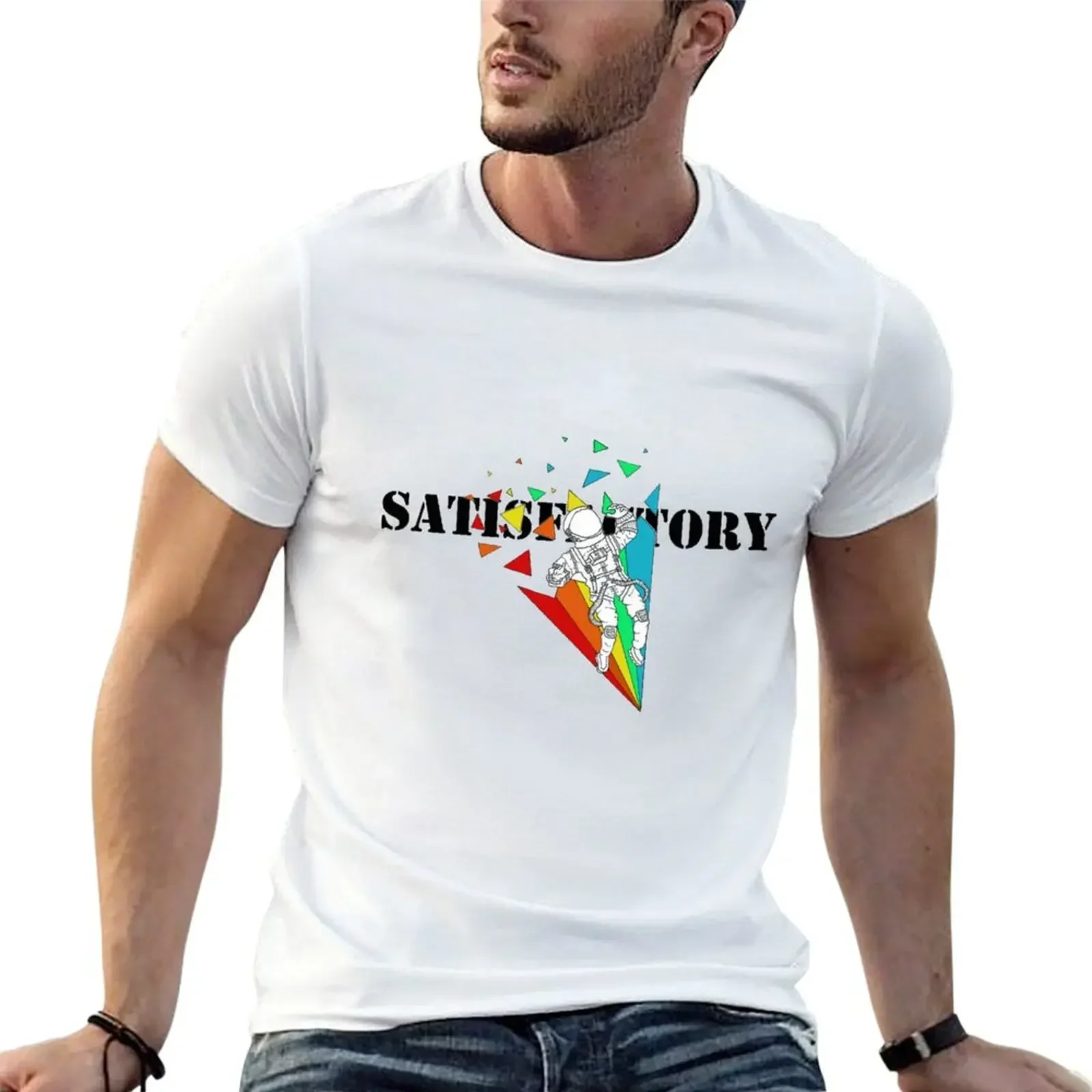 

SATISFACTORY Rainbow Black T-Shirt kawaii clothes anime t shirts customs design your own mens graphic t-shirts