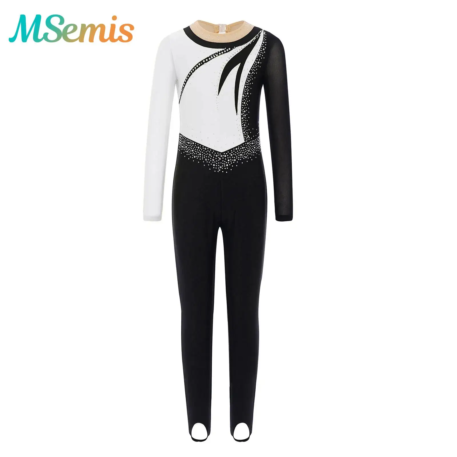 

Kids Girls Shiny Rhinestones Ballet Dance Unitards Jumpsuit Gymnastics Leotard Artistic Figure Skating Performance Costume