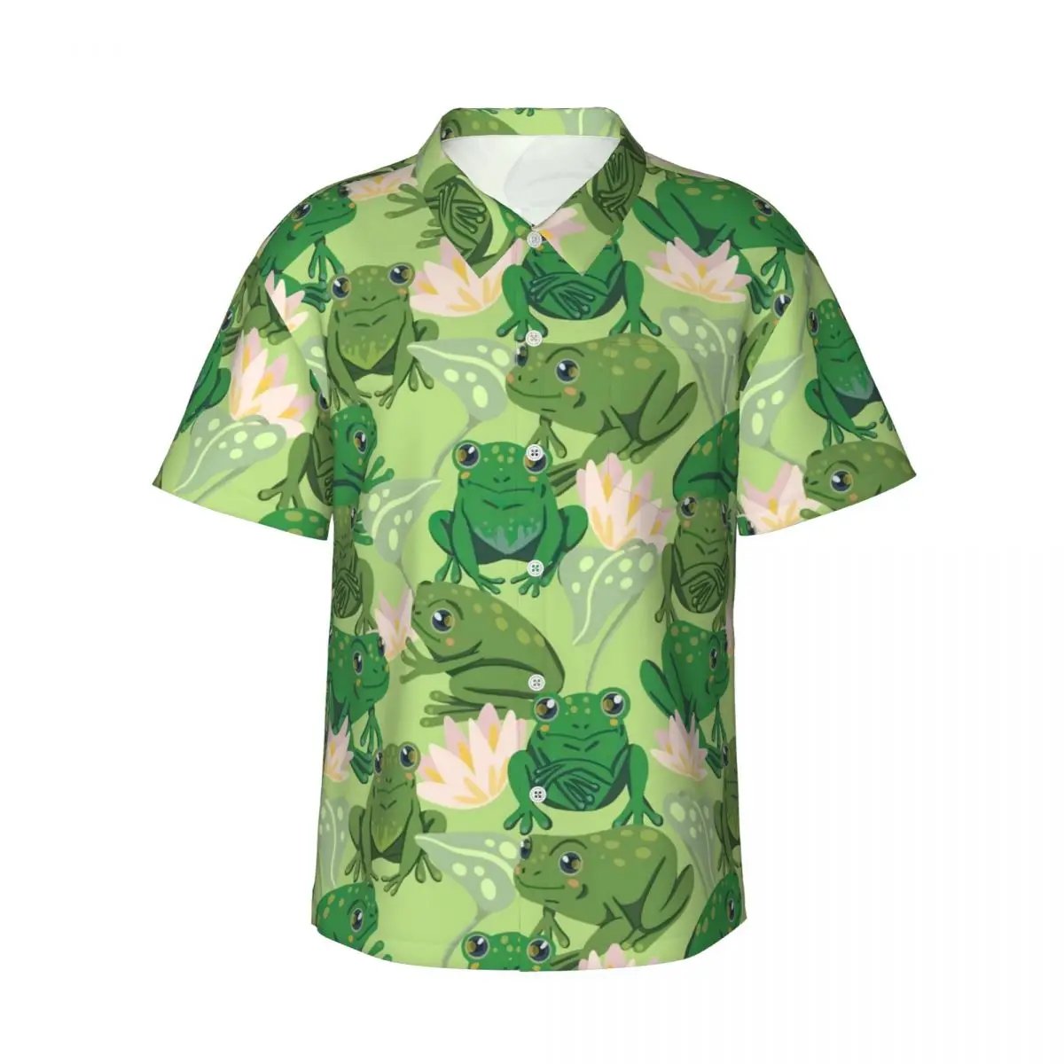 

Hawaiian Shirt Beach Cute Frog Lotus Blouses Pink Flowers Vintage Casual Shirts Mens Short Sleeve Street Style Clothing