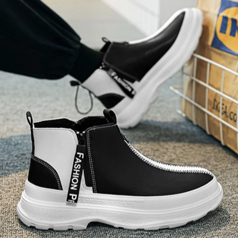 Leather Shoes for Men Non Slip Thick Sole Man Casual Chelsea Boots Platform Footwear Offer Designer 2024 Trend Low Price Common